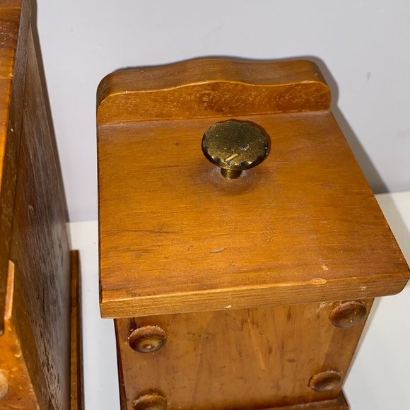 2 Vintage Handmade Wooden Kitchen Canisters Rustic Farmhouse Boho Decor - Picture 4 of 10